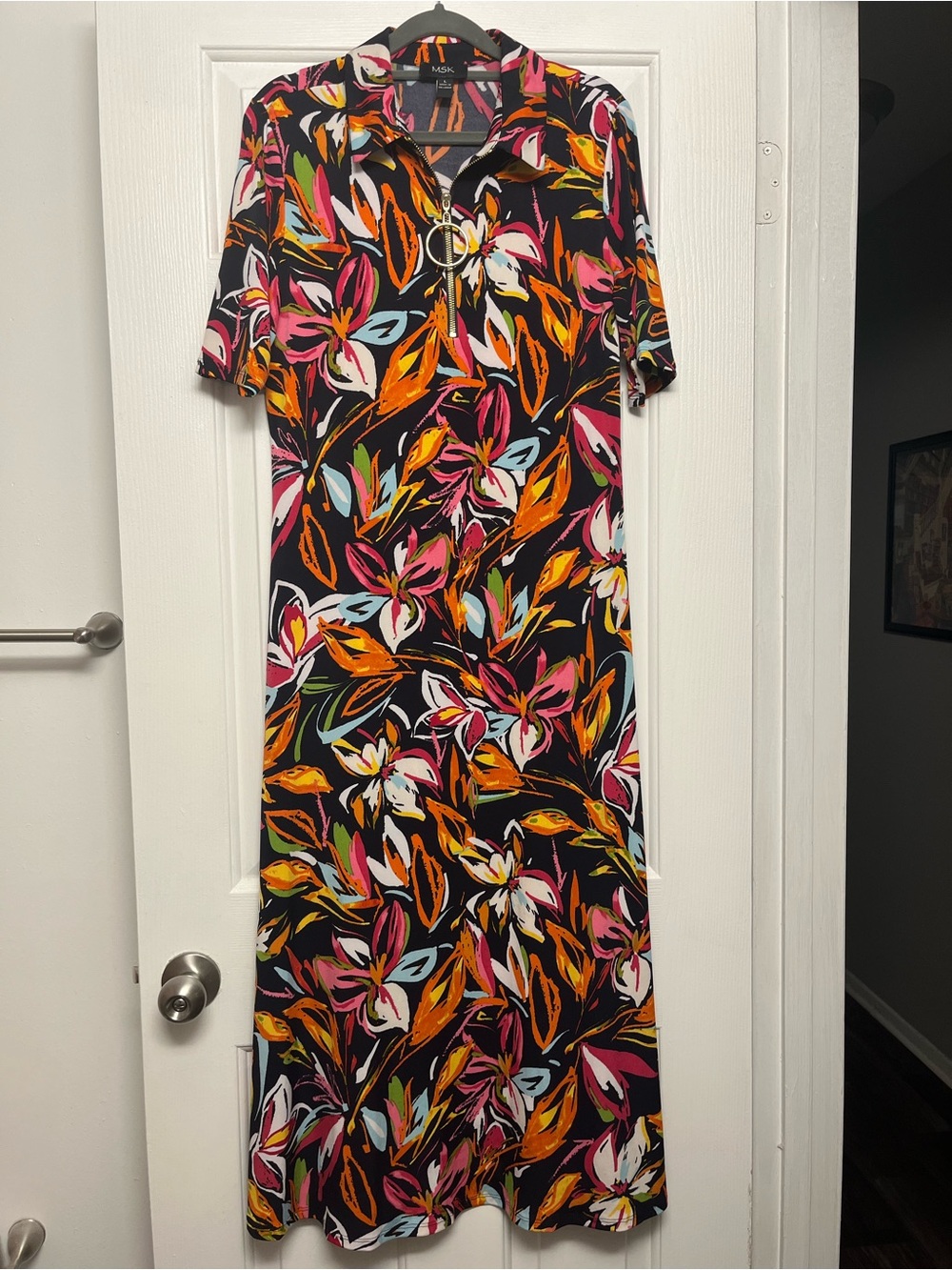 MSK Black Maxi Dress with Pink, Orange & White Floral Print